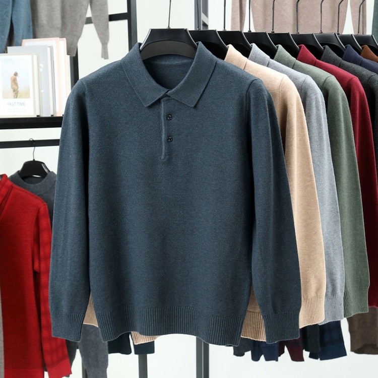 Men's Long-Sleeve Polo Shirt Sweater
