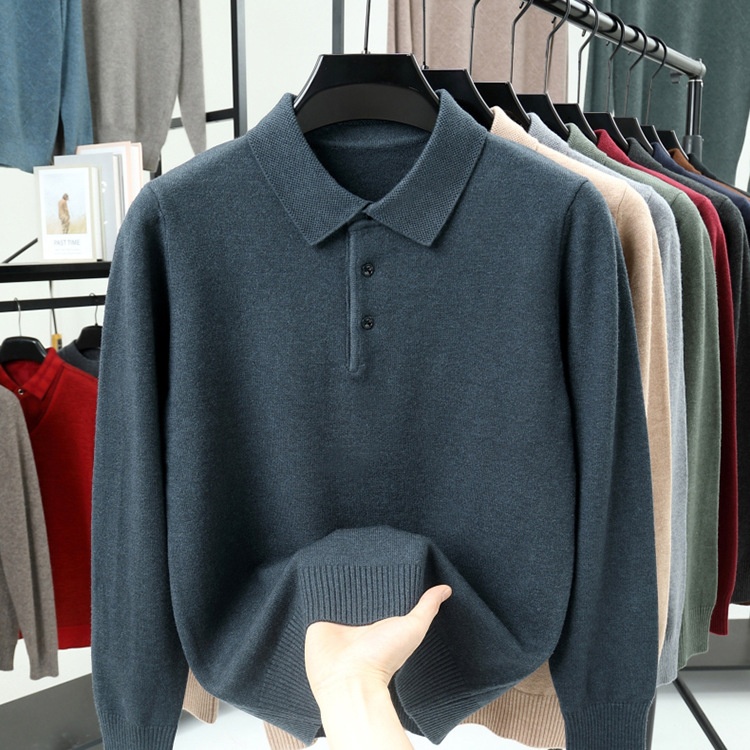 Men's Long-Sleeve Polo Shirt Sweater