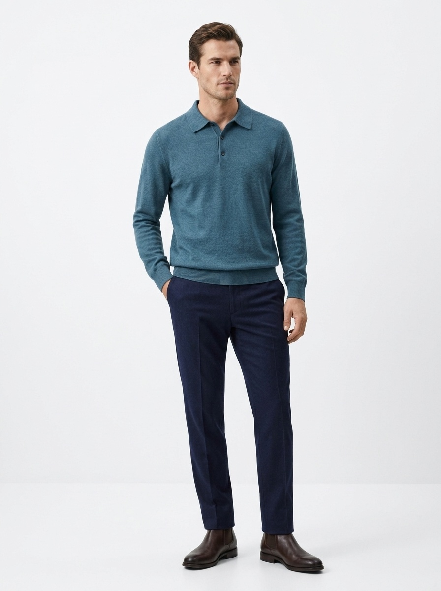 Men's Long-Sleeve Polo Shirt Sweater
