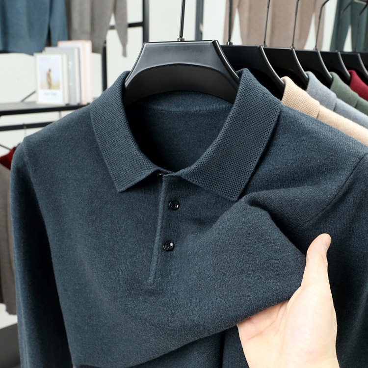 Men's Long-Sleeve Polo Shirt Sweater