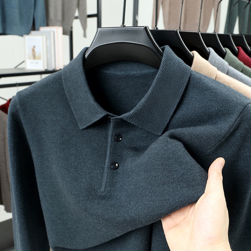 Men's Long-Sleeve Polo Shirt Sweater