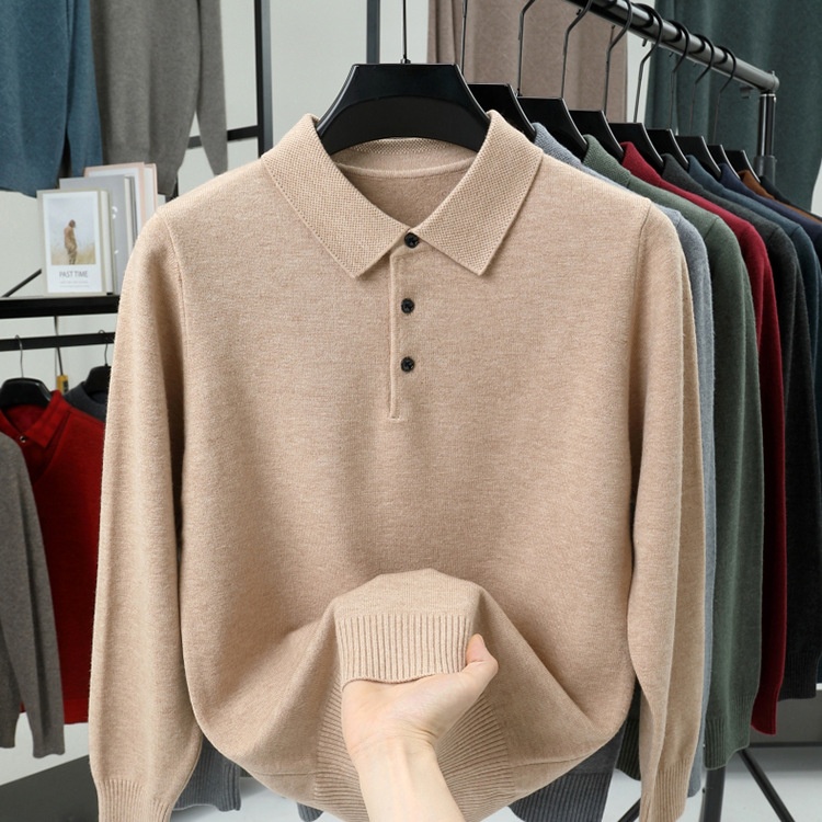 Men's Long-Sleeve Polo Shirt Sweater