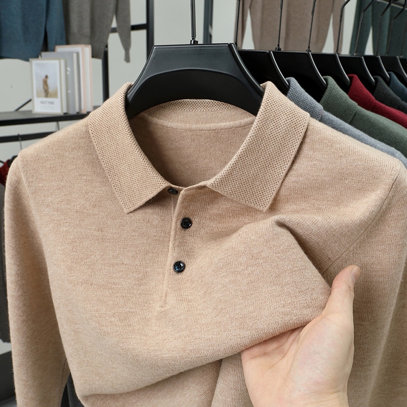 Men's Long-Sleeve Polo Shirt Sweater