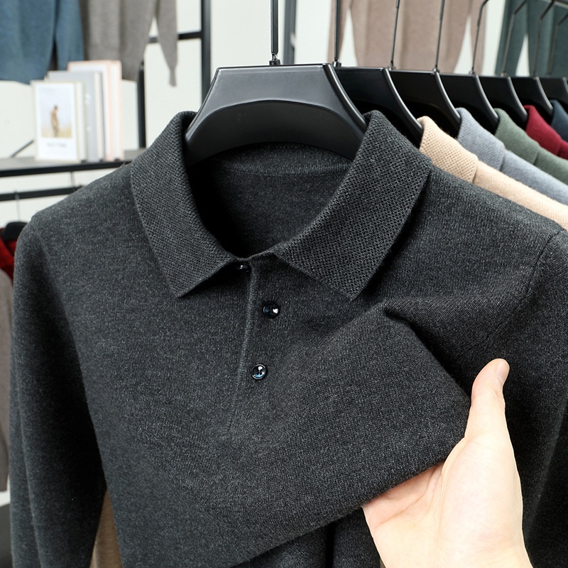Men's Long-Sleeve Polo Shirt Sweater