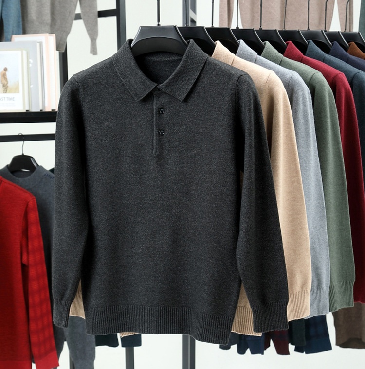Men's Long-Sleeve Polo Shirt Sweater