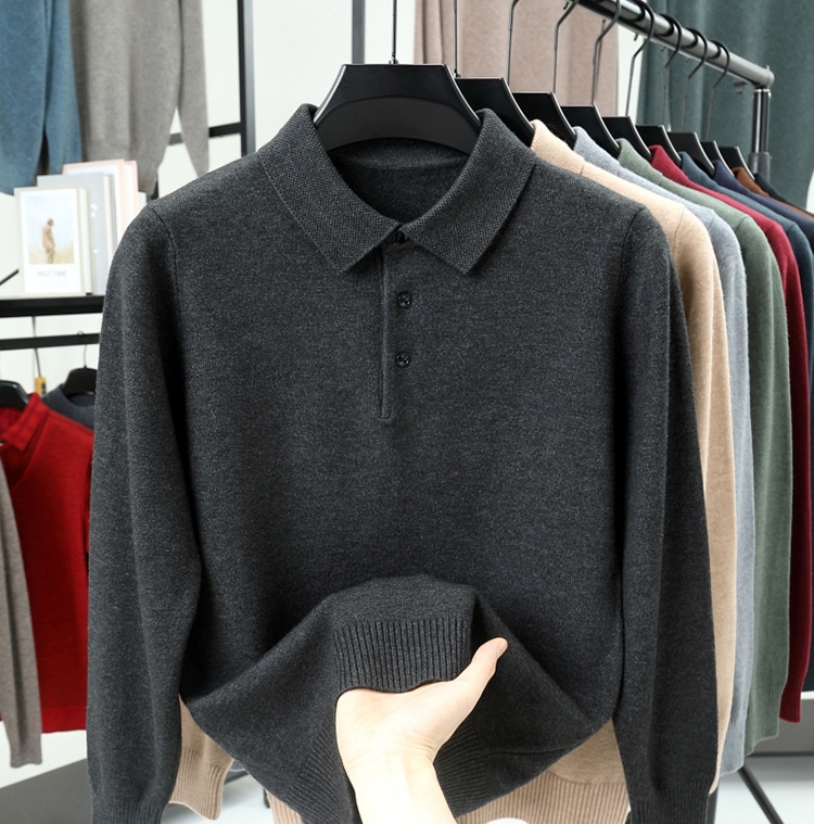 Men's Long-Sleeve Polo Shirt Sweater