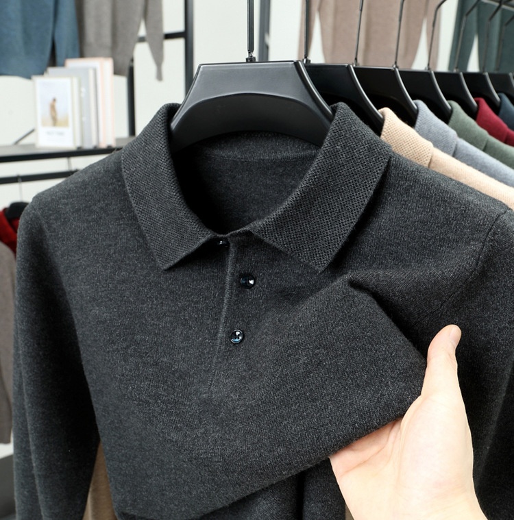 Men's Long-Sleeve Polo Shirt Sweater