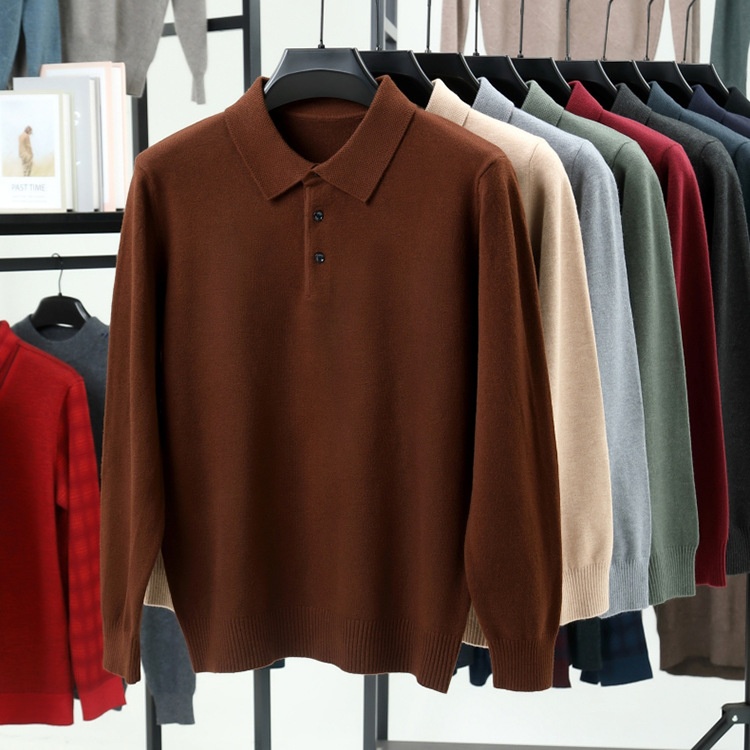 Men's Long-Sleeve Polo Shirt Sweater
