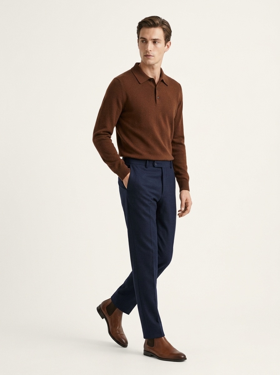 Men's Long-Sleeve Polo Shirt Sweater