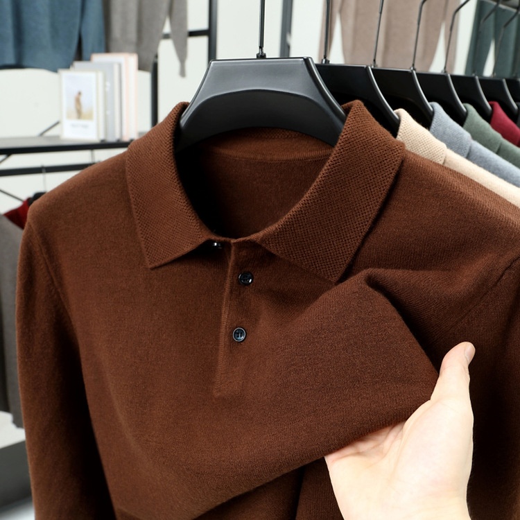 Men's Long-Sleeve Polo Shirt Sweater
