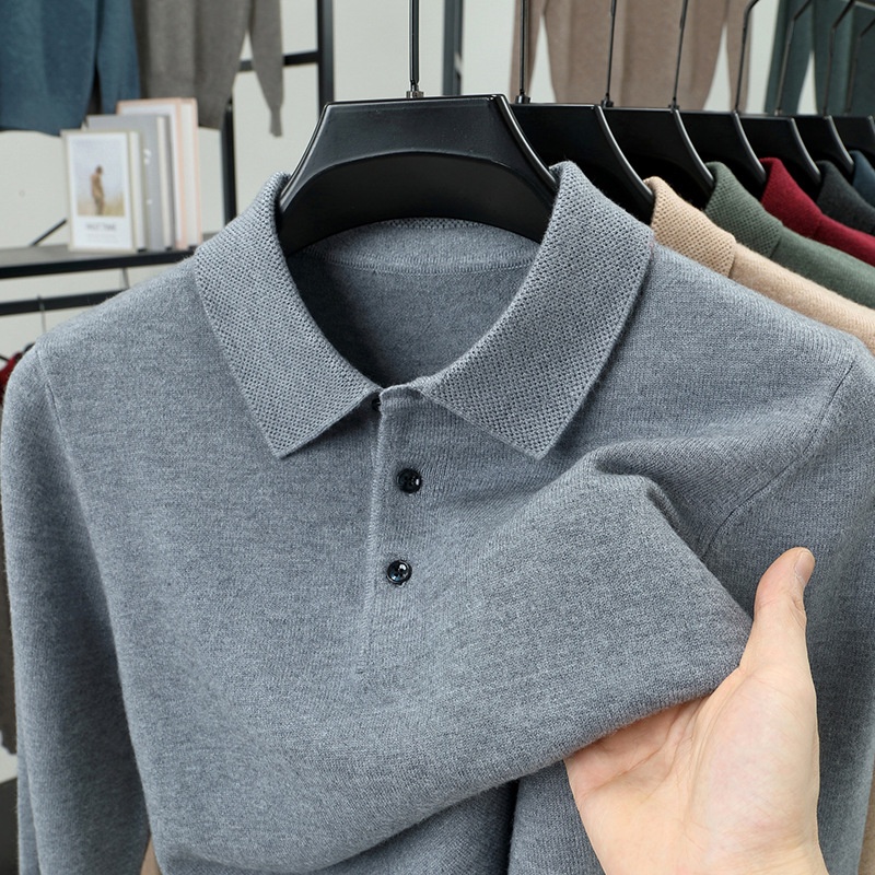 Men's Long-Sleeve Polo Shirt Sweater