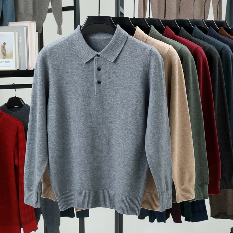 Men's Long-Sleeve Polo Shirt Sweater