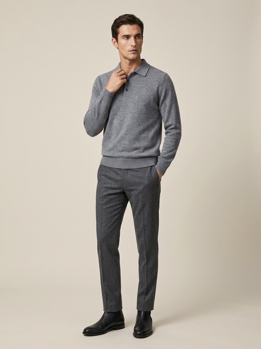 Men's Long-Sleeve Polo Shirt Sweater