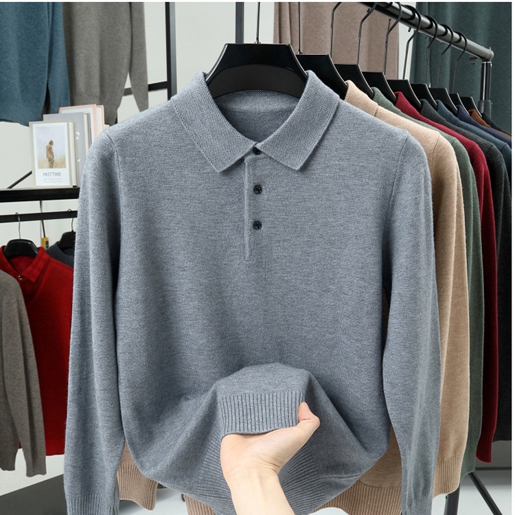 Men's Long-Sleeve Polo Shirt Sweater