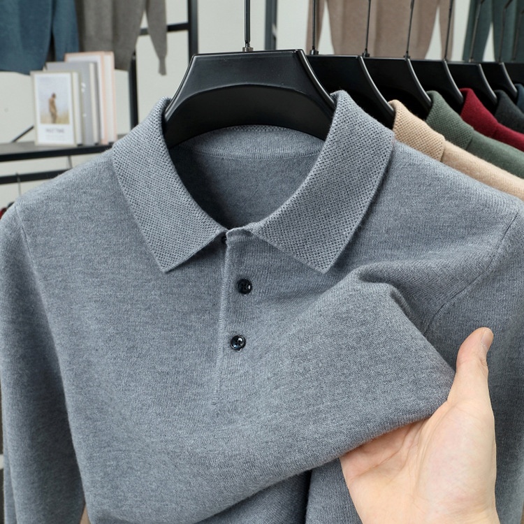 Men's Long-Sleeve Polo Shirt Sweater