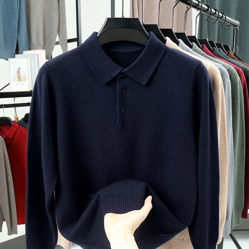 Men's Long-Sleeve Polo Shirt Sweater