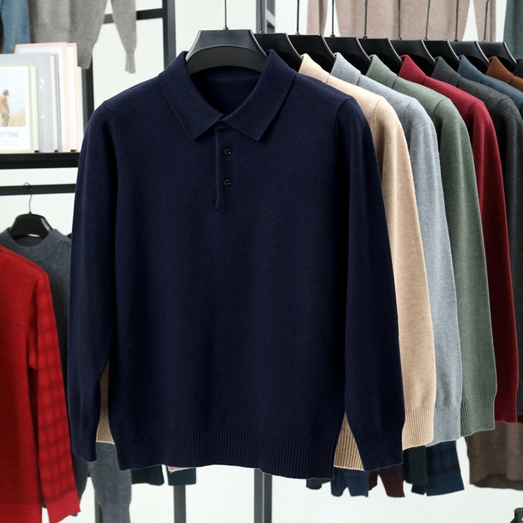 Men's Long-Sleeve Polo Shirt Sweater