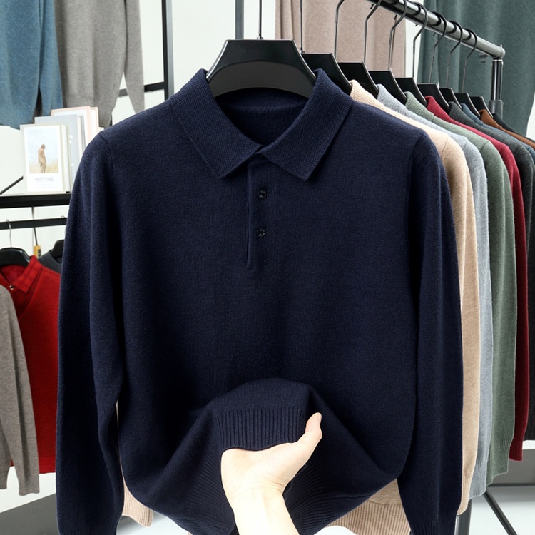 Men's Long-Sleeve Polo Shirt Sweater