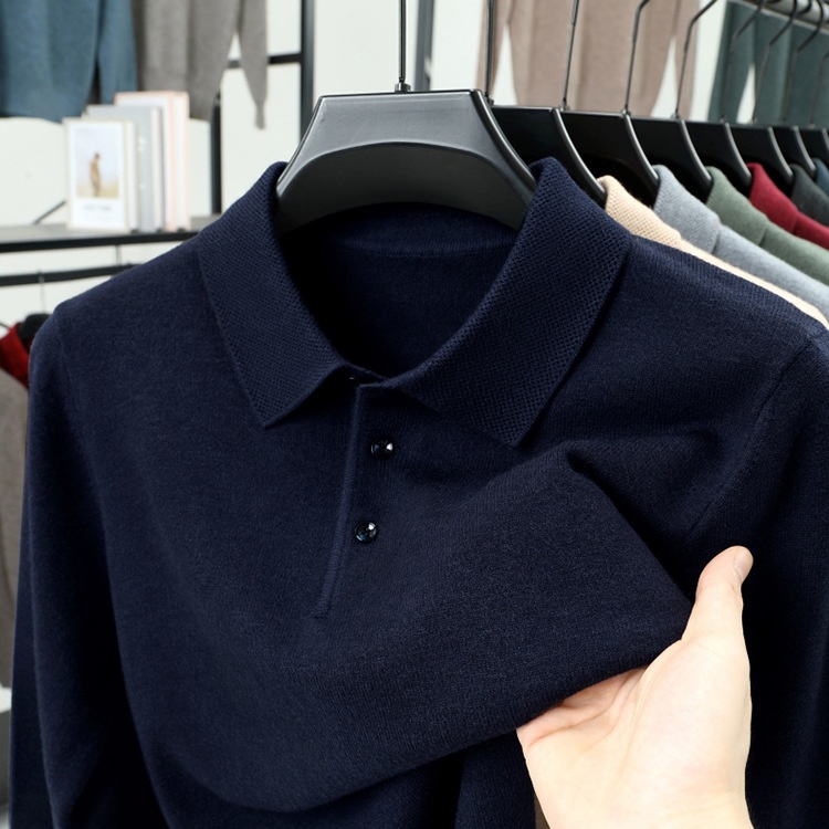 Men's Long-Sleeve Polo Shirt Sweater