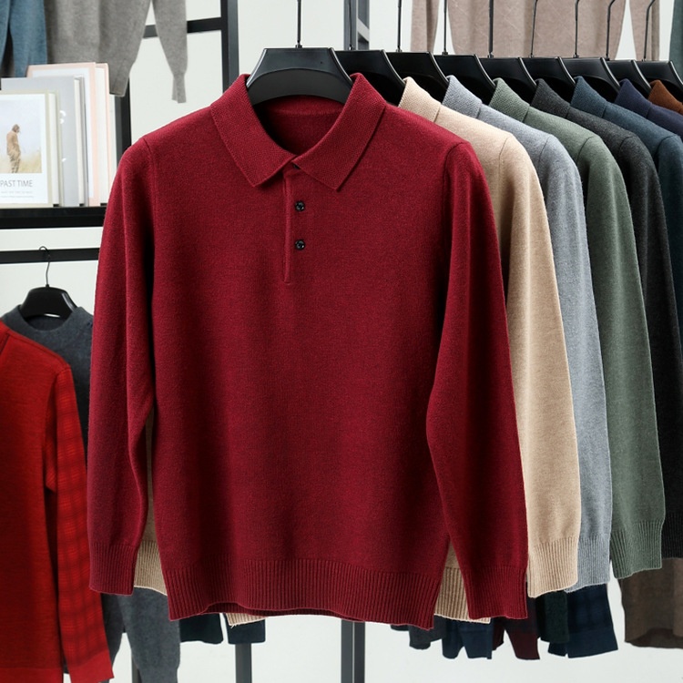 Men's Long-Sleeve Polo Shirt Sweater