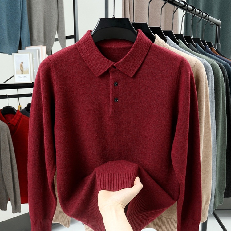 Men's Long-Sleeve Polo Shirt Sweater