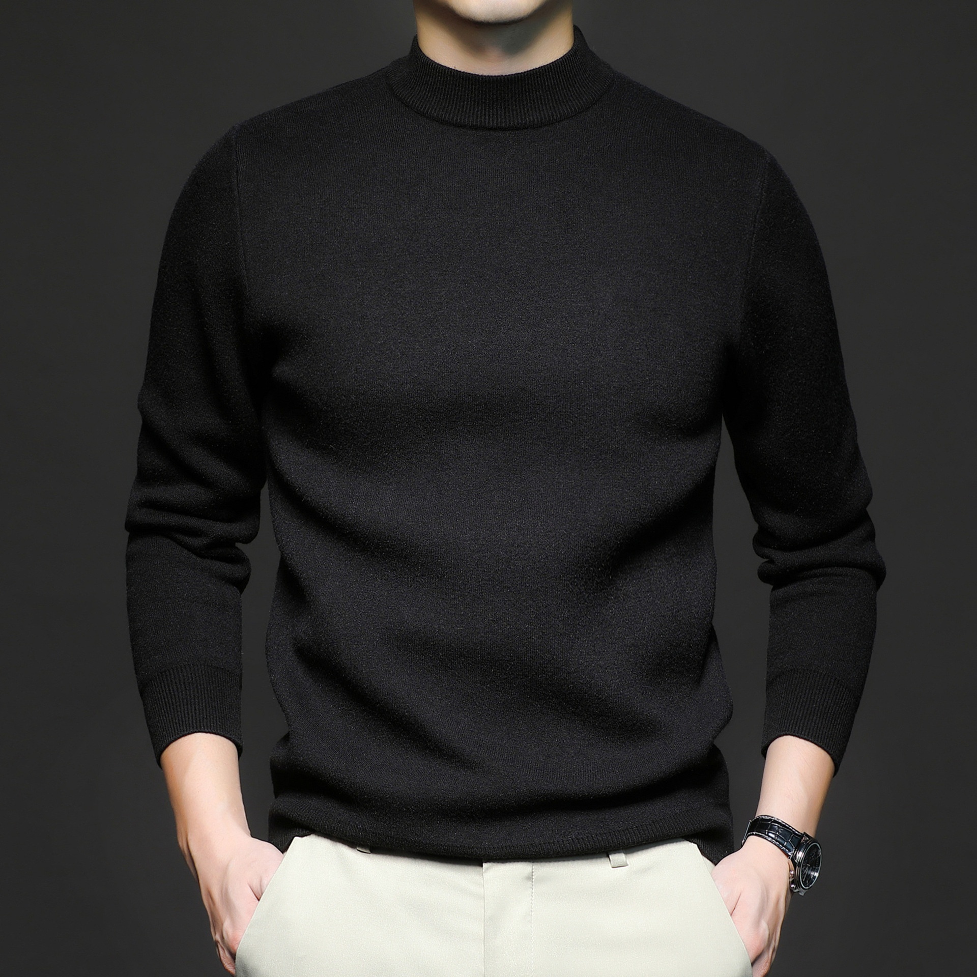 Men's Mock Neck Long Sleeve Knit Sweater