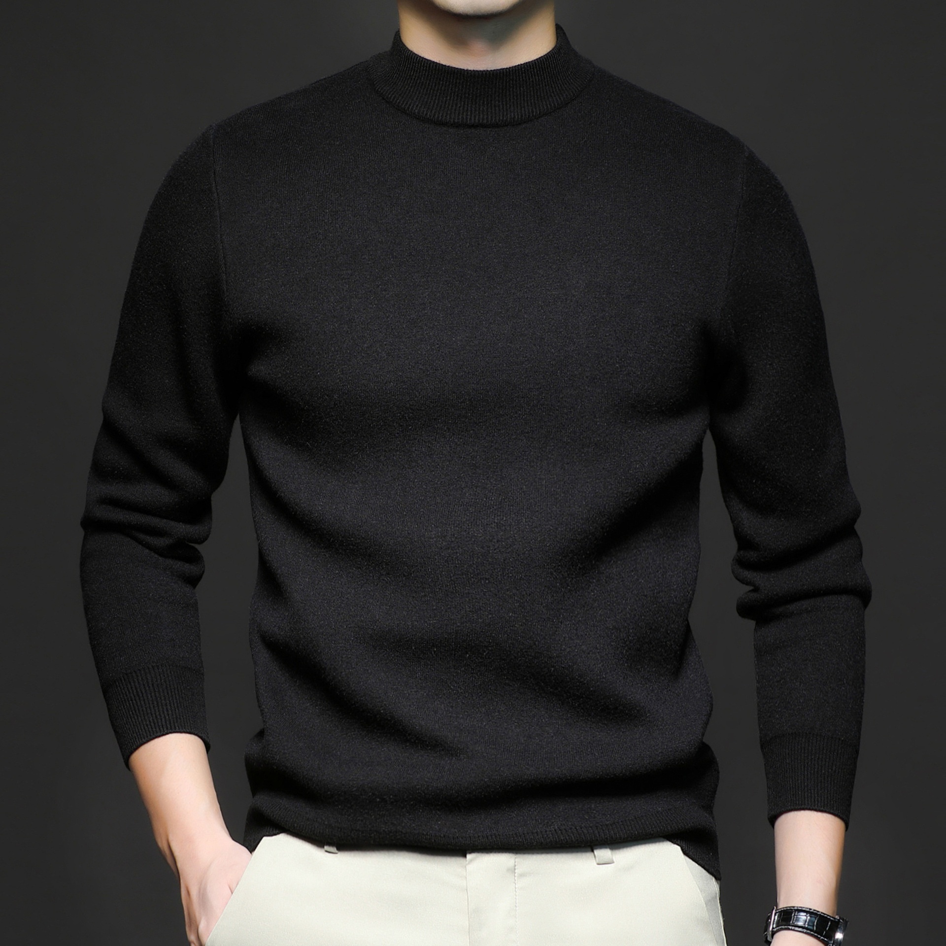 Men's Mock Neck Long Sleeve Knit Sweater