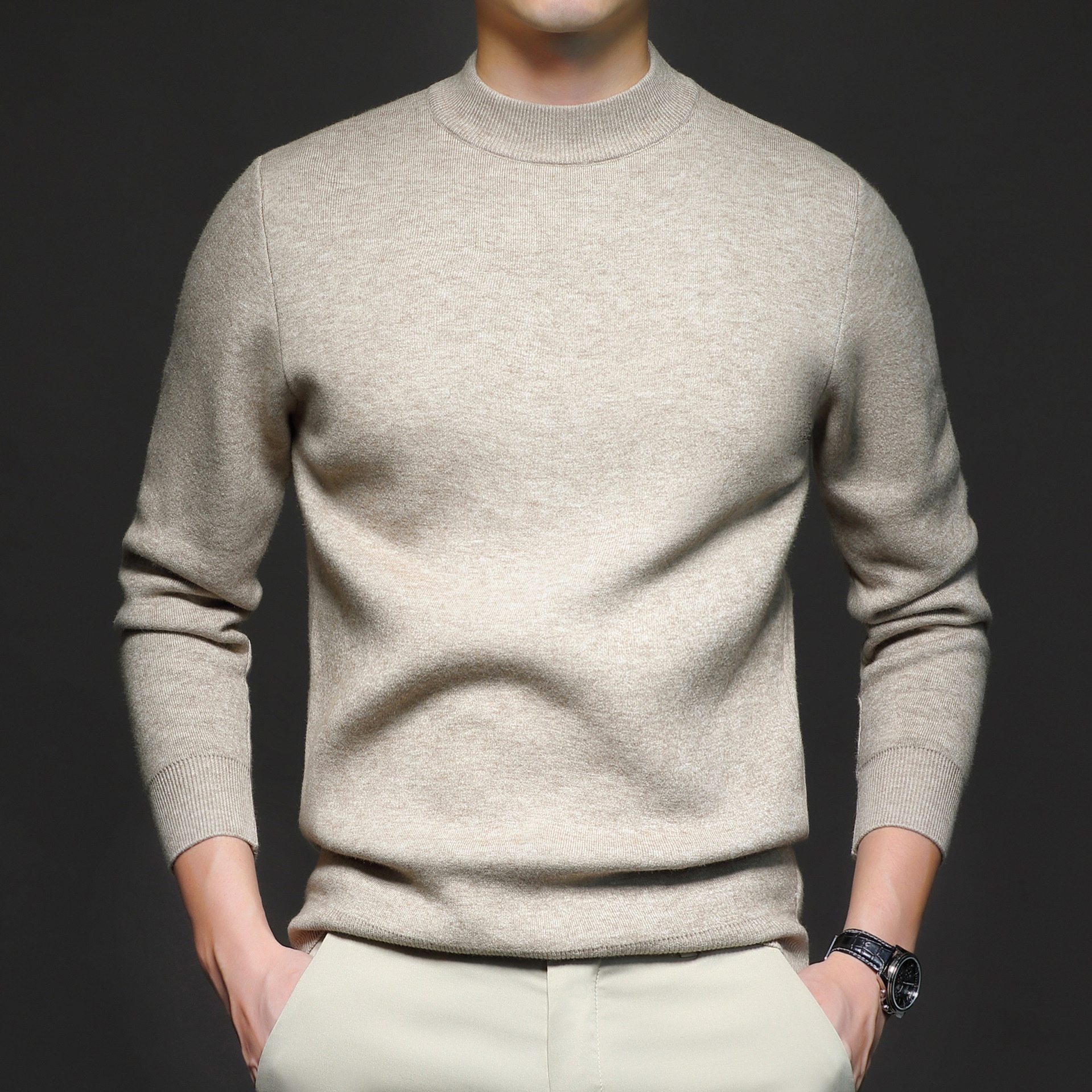 Men's Mock Neck Long Sleeve Knit Sweater