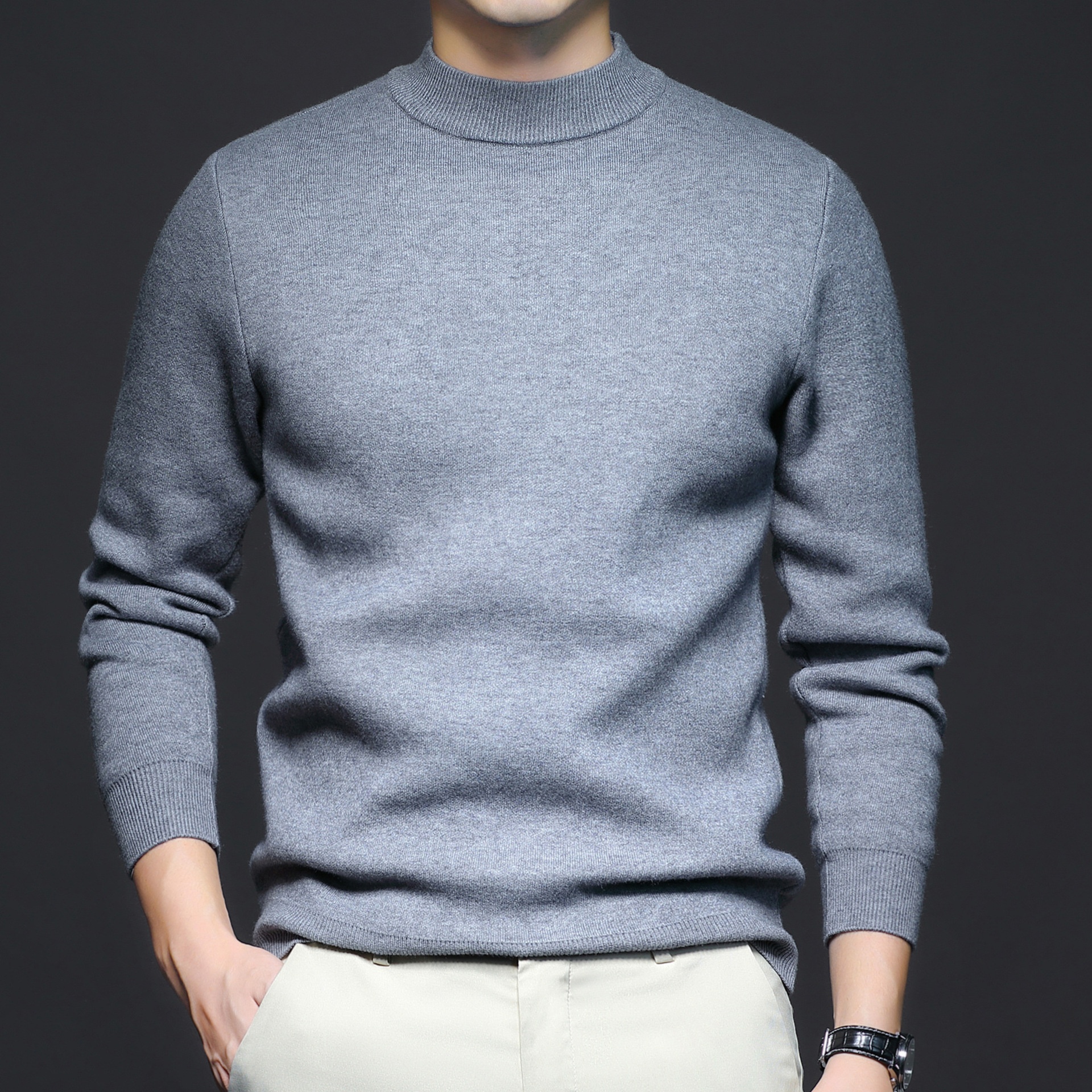 Men's Mock Neck Long Sleeve Knit Sweater