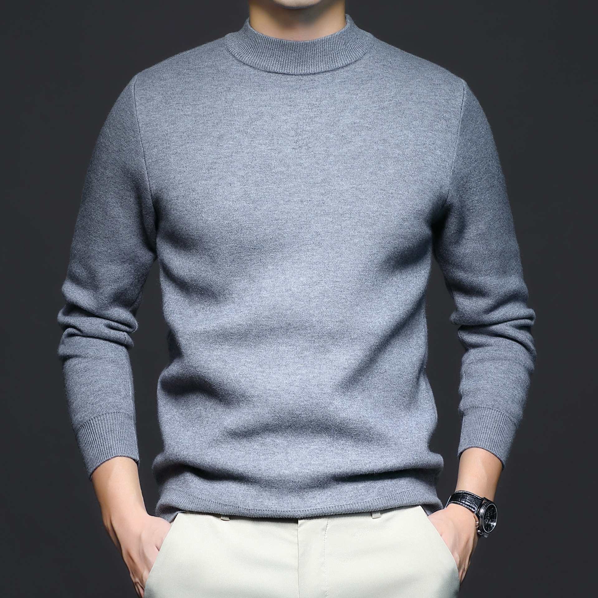 Men's Mock Neck Long Sleeve Knit Sweater