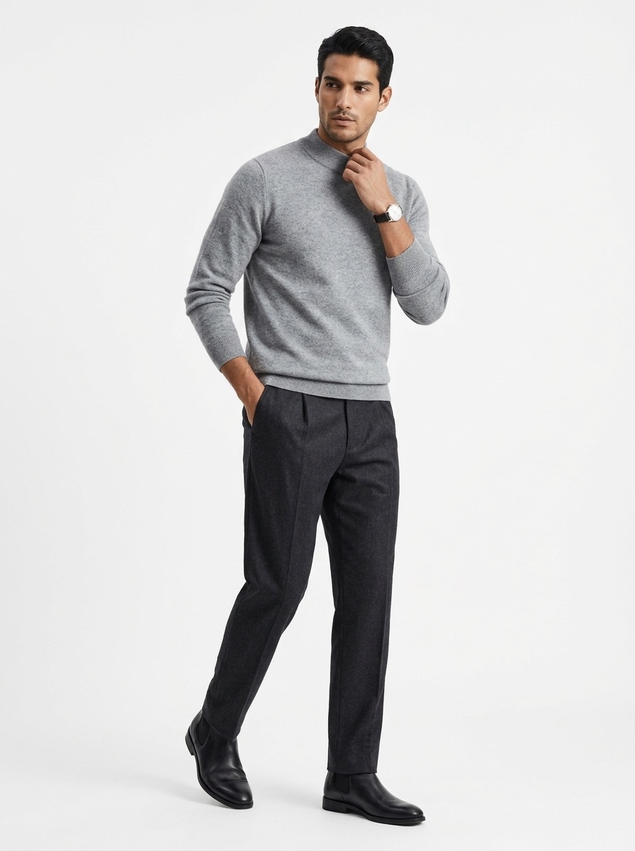 Men's Mock Neck Long Sleeve Knit Sweater