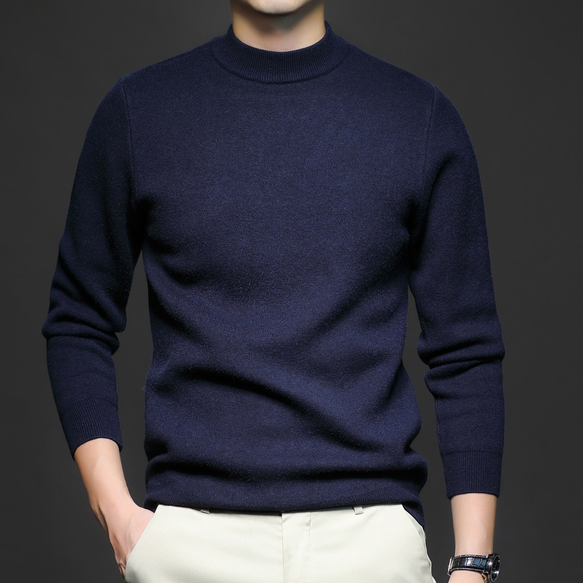 Men's Mock Neck Long Sleeve Knit Sweater