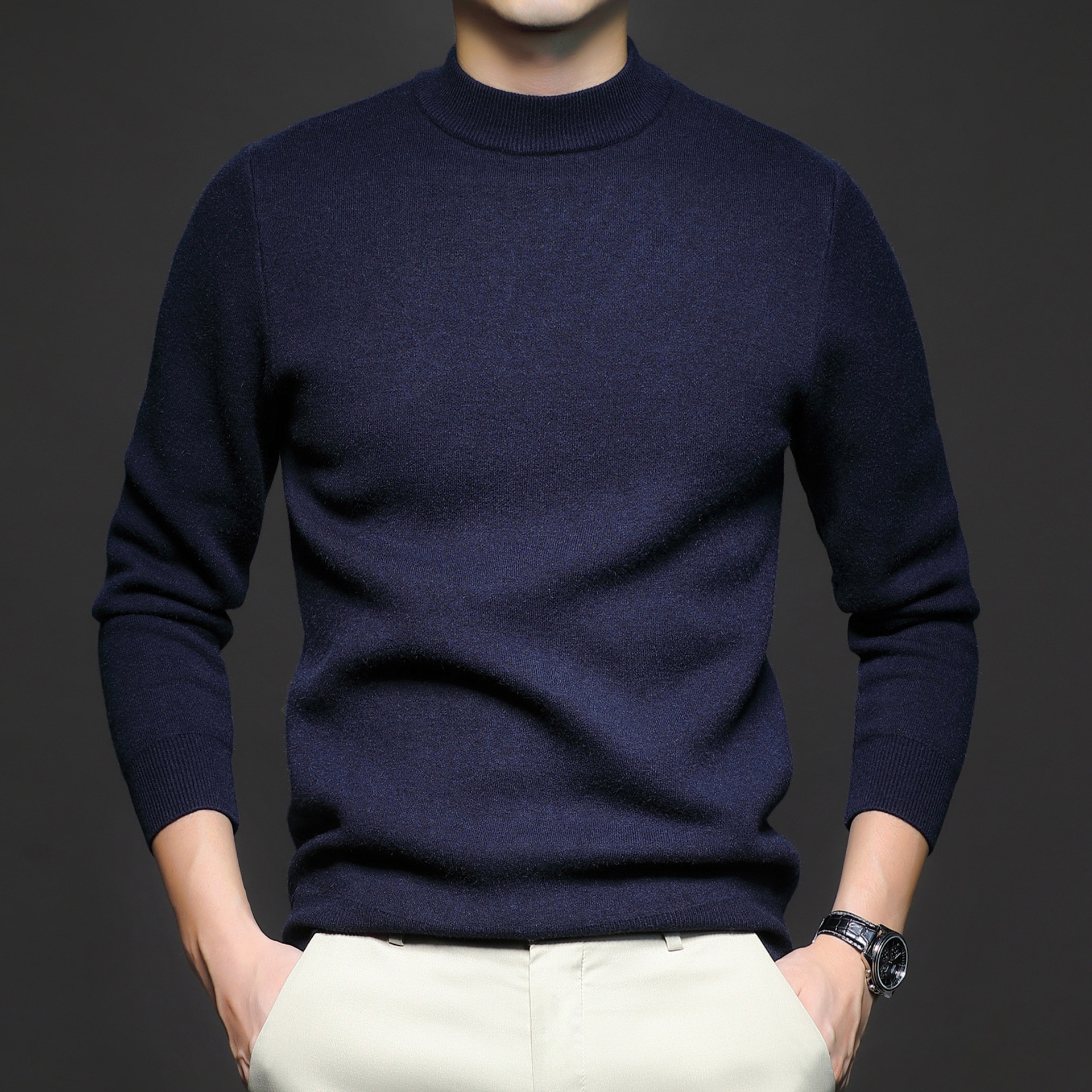 Men's Mock Neck Long Sleeve Knit Sweater