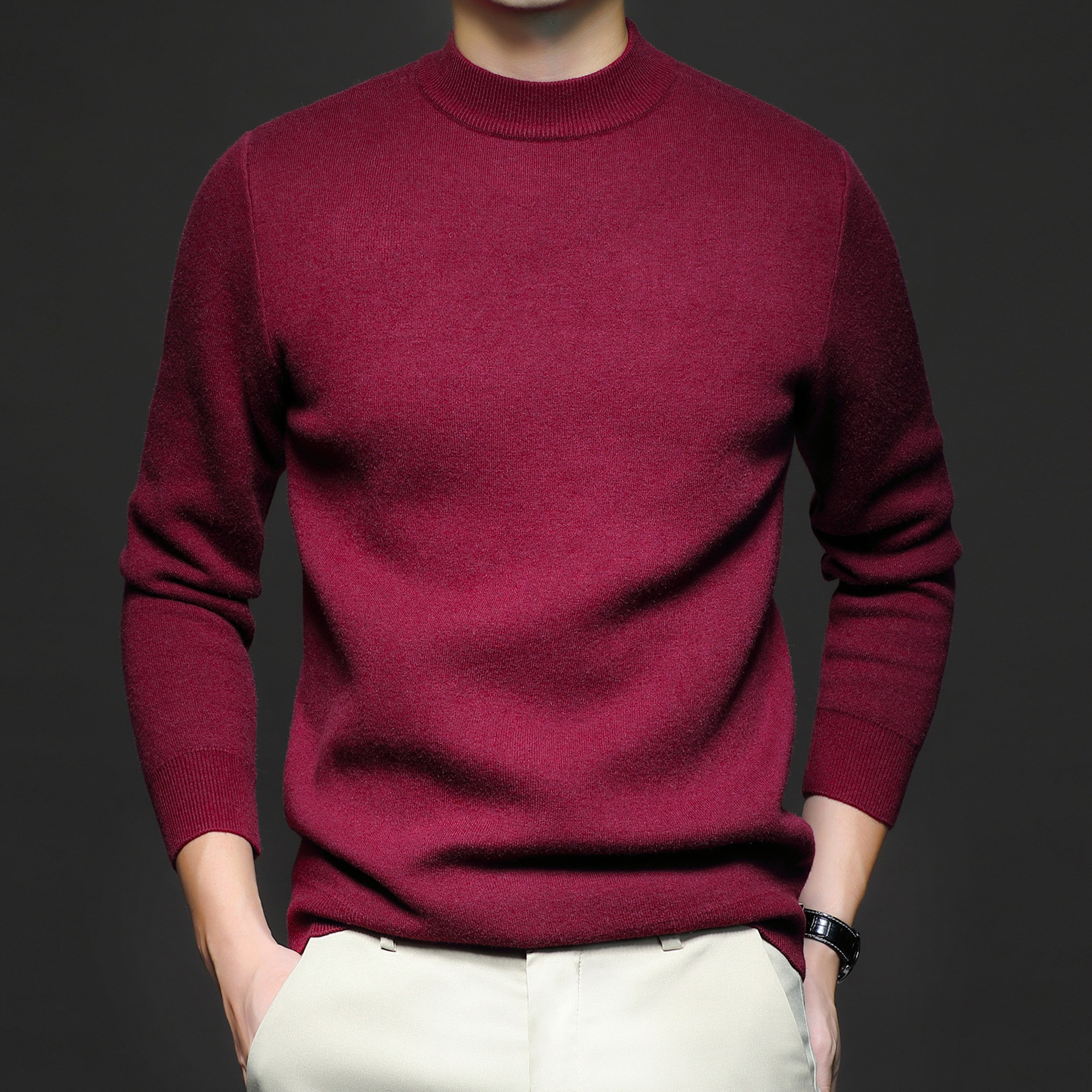 Men's Mock Neck Long Sleeve Knit Sweater