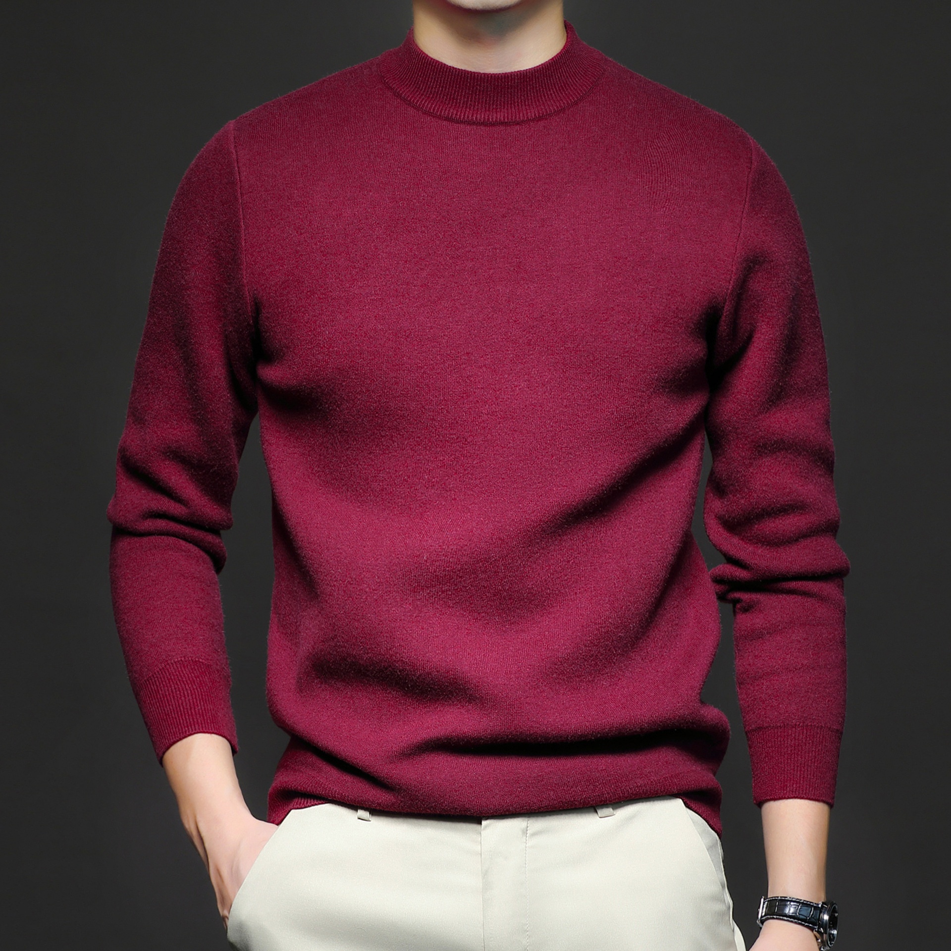 Men's Mock Neck Long Sleeve Knit Sweater