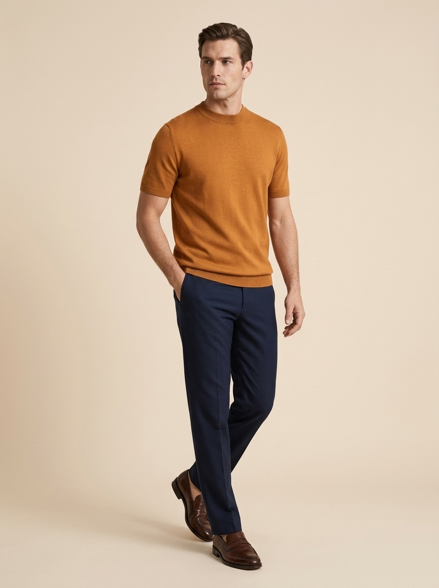 Men's Fine Knit Short-Sleeve Crewneck T-Shirt