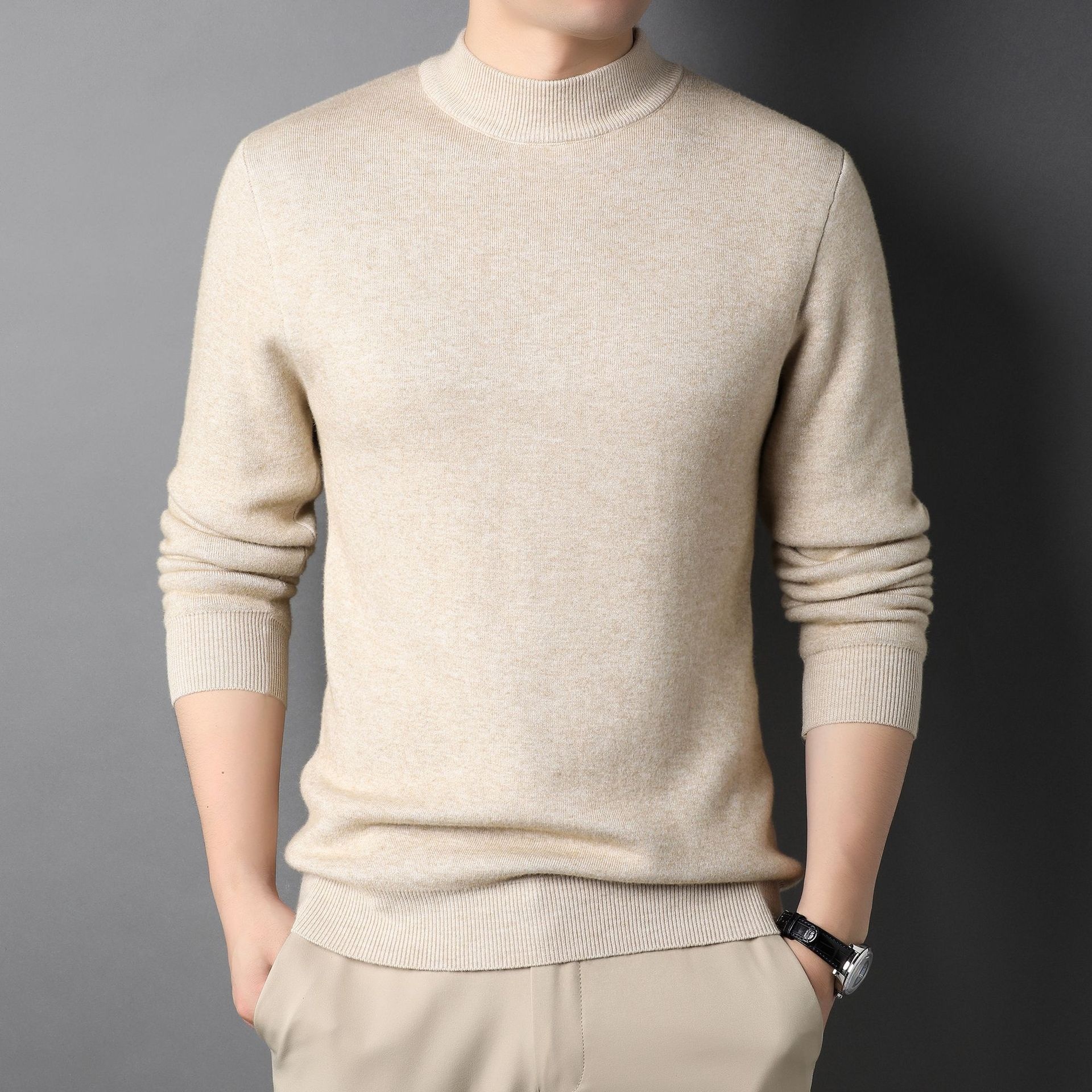 Men's Ribbed Mock Neck Knit Sweater