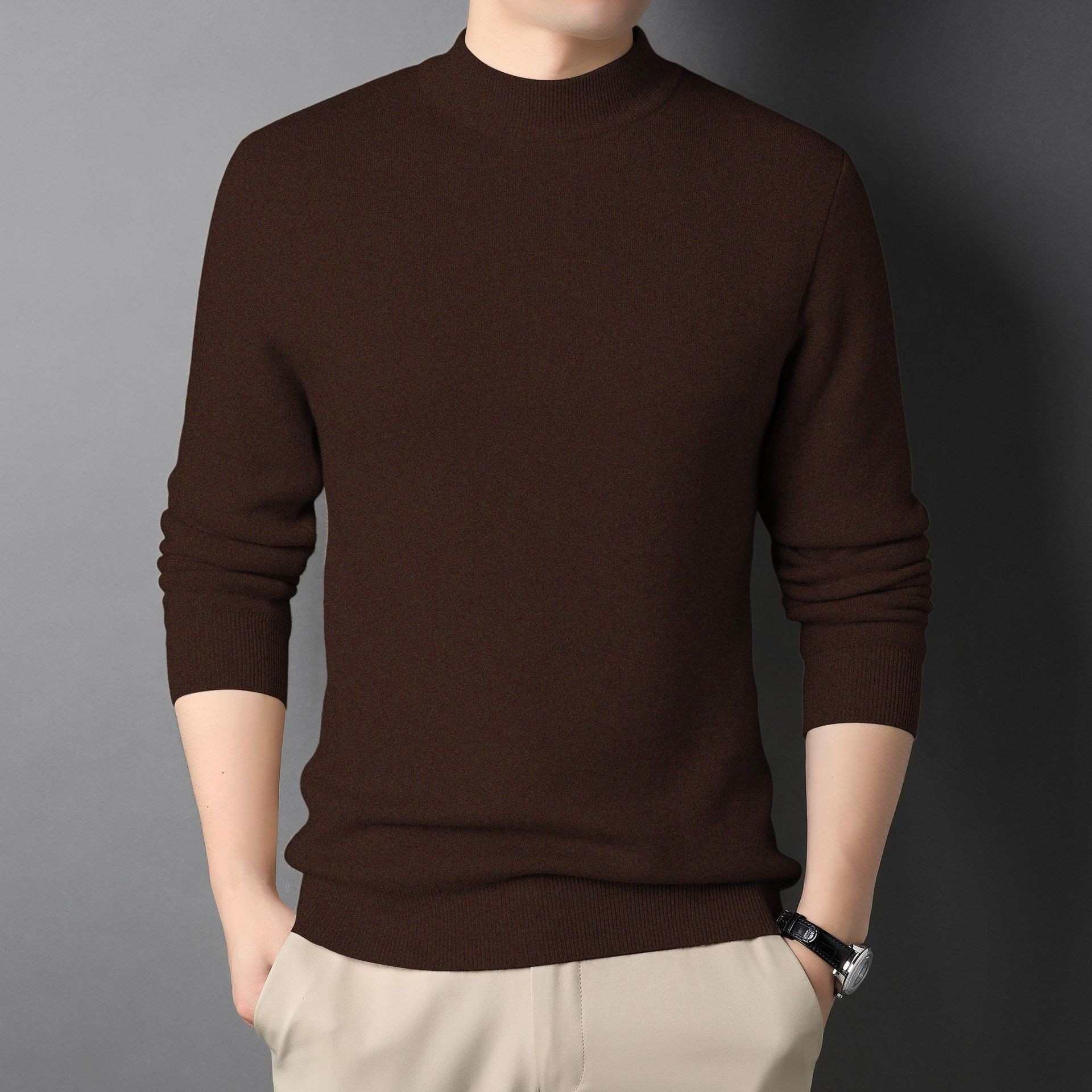 Men's Ribbed Mock Neck Knit Sweater