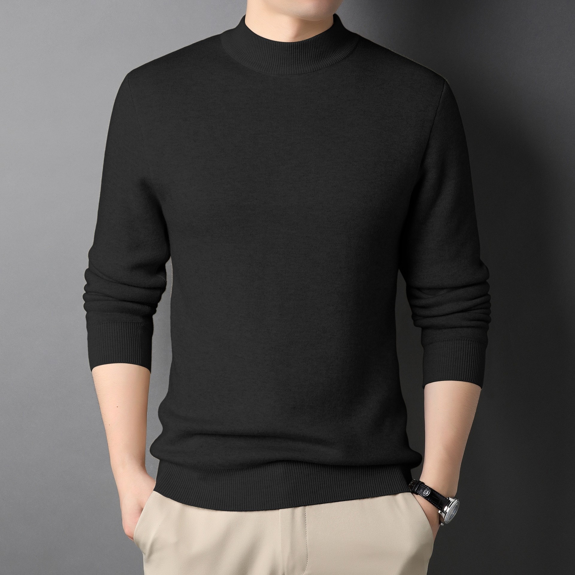 Men's Ribbed Mock Neck Knit Sweater