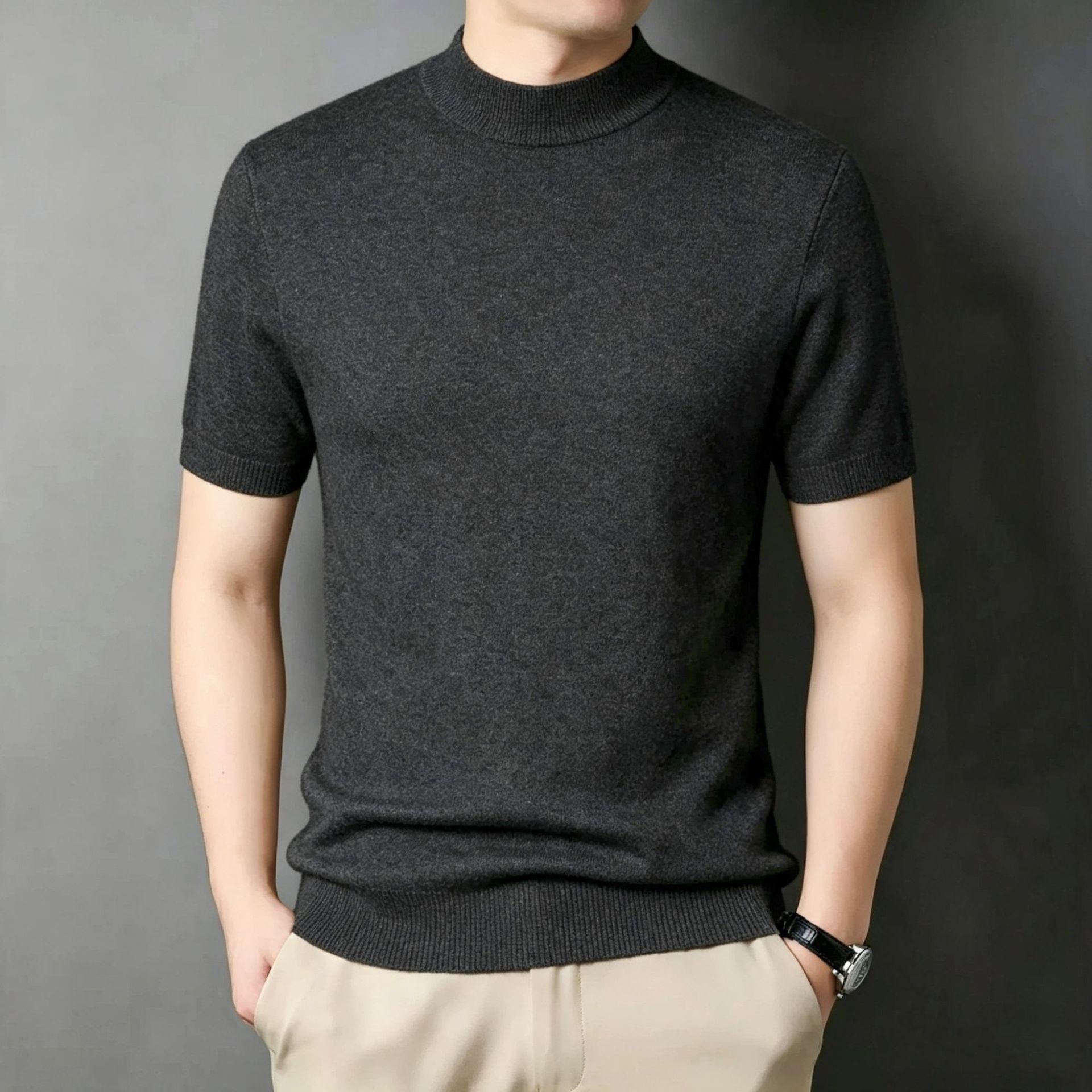 Men's Ribbed Mock Neck Knit Sweater