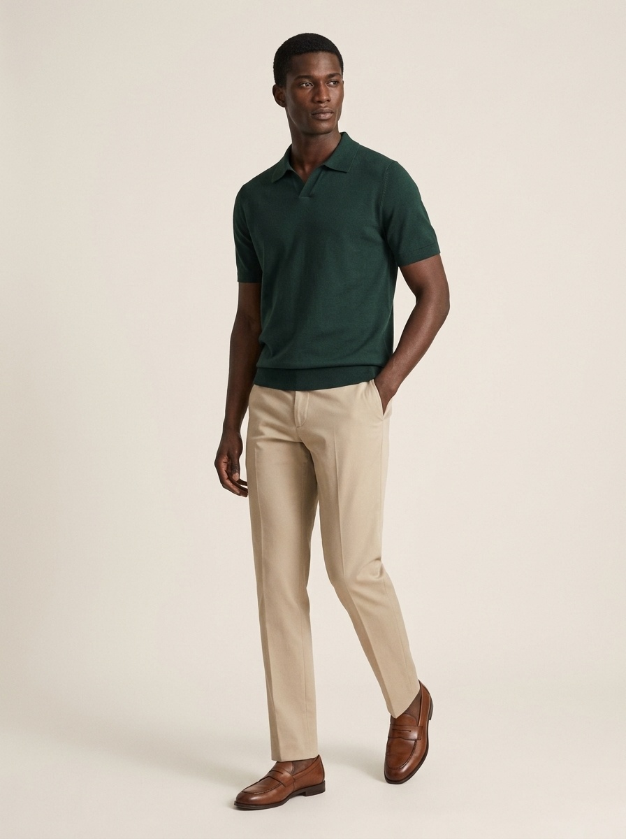 Men's Knit Polo Shirt Short Sleeve Open Collar Top
