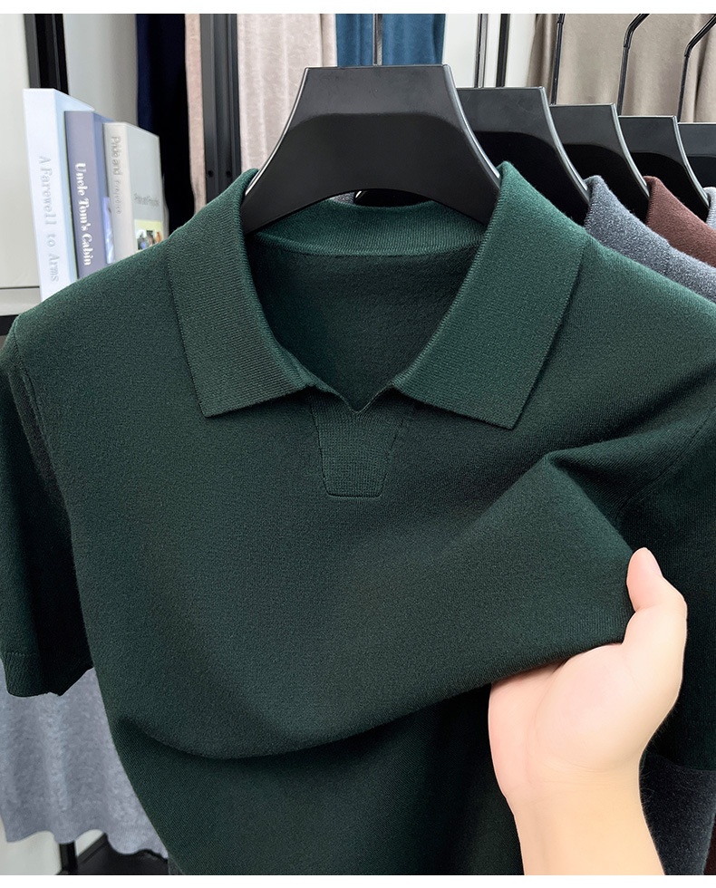 Men's Knit Polo Shirt Short Sleeve Open Collar Top