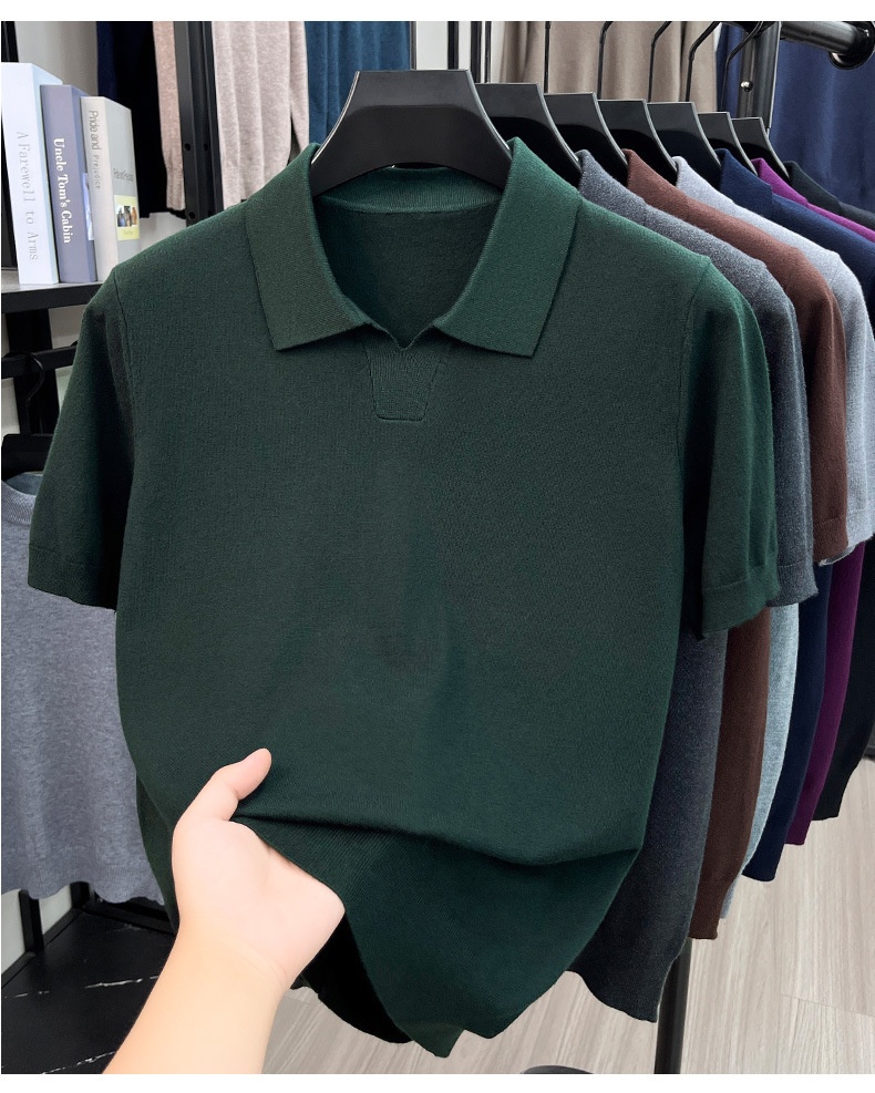 Men's Knit Polo Shirt Short Sleeve Open Collar Top