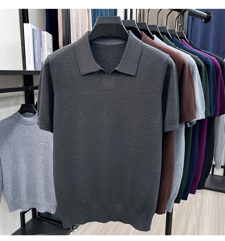Men's Knit Polo Shirt Short Sleeve Open Collar Top
