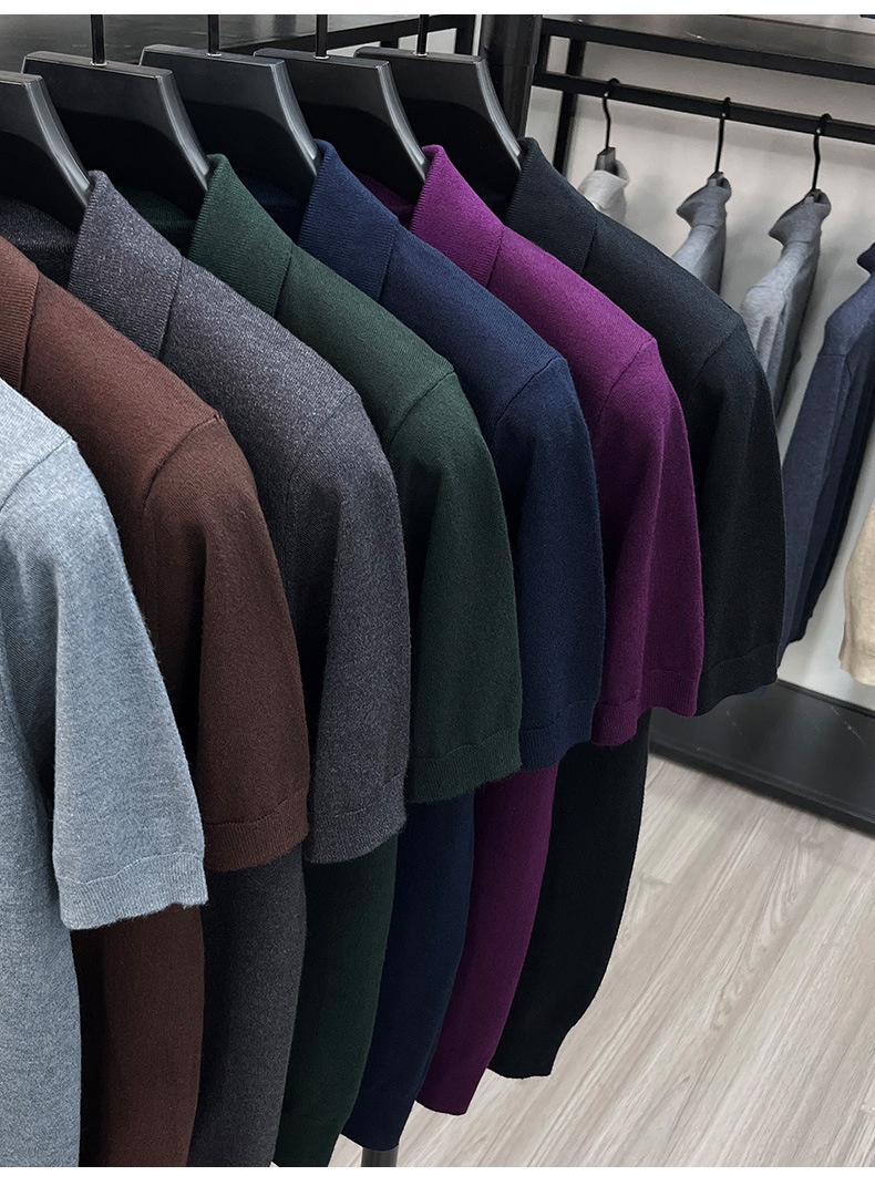 Men's Knit Polo Shirt Short Sleeve Open Collar Top