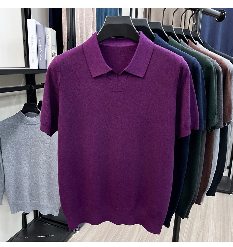 Men's Knit Polo Shirt Short Sleeve Open Collar Top