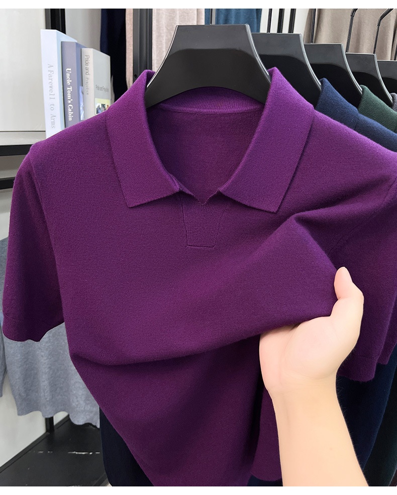 Men's Knit Polo Shirt Short Sleeve Open Collar Top