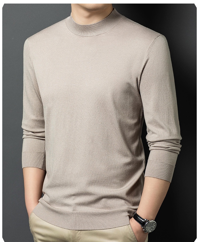 Men's Mock Neck Fine Knit Long Sleeve Pullover