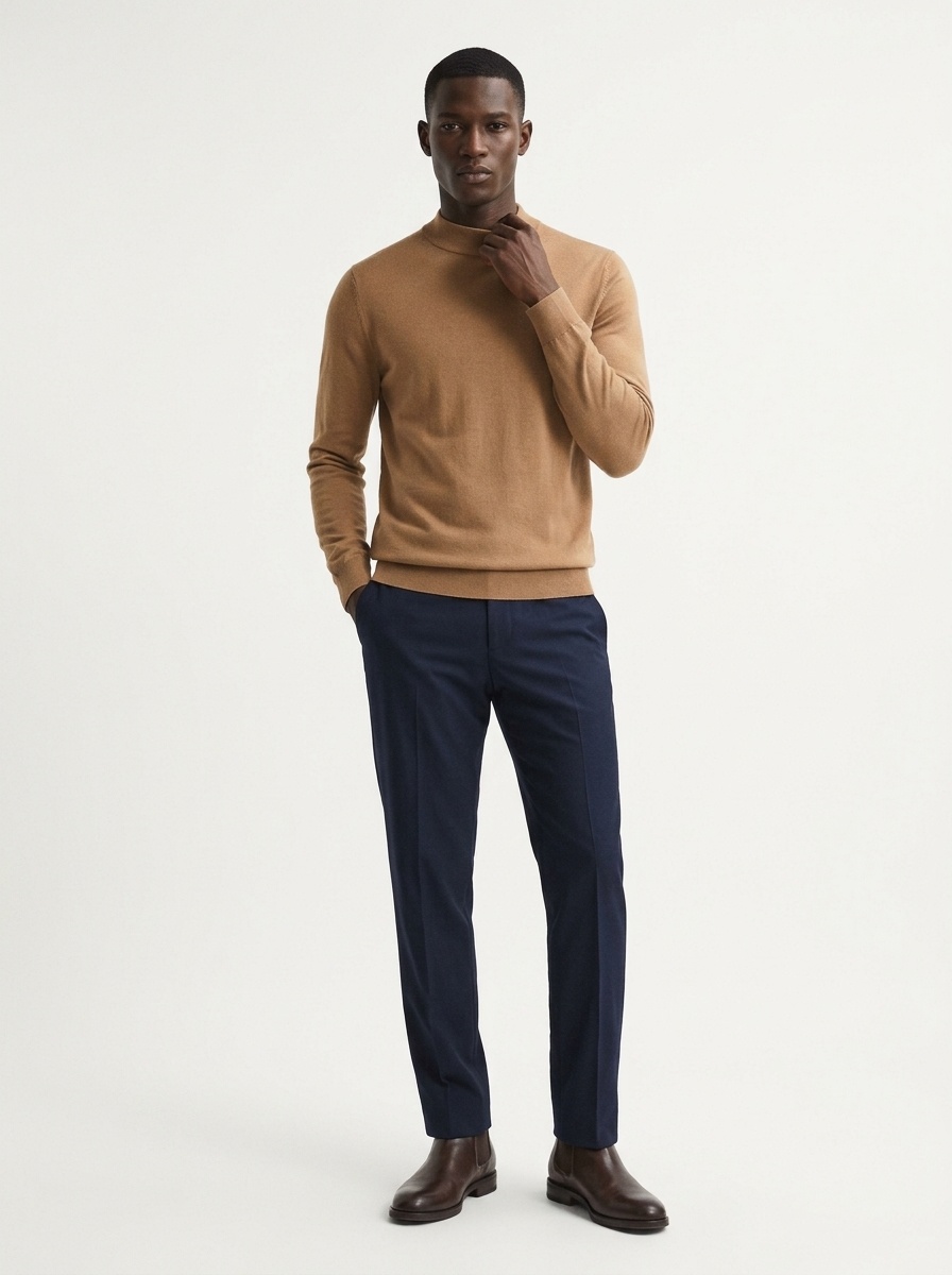 Men's Mock Neck Fine Knit Long Sleeve Pullover
