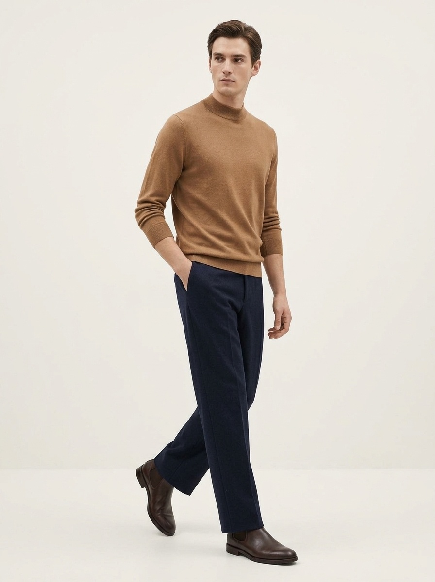 Men's Mock Neck Fine Knit Long Sleeve Pullover